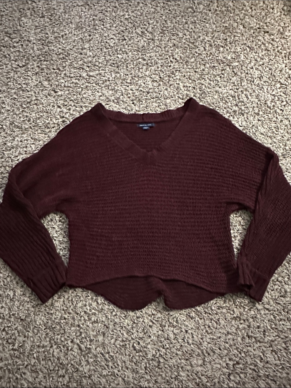 American Eagle Outfitters Wine V-Neck Knit Sweater (MRO)
